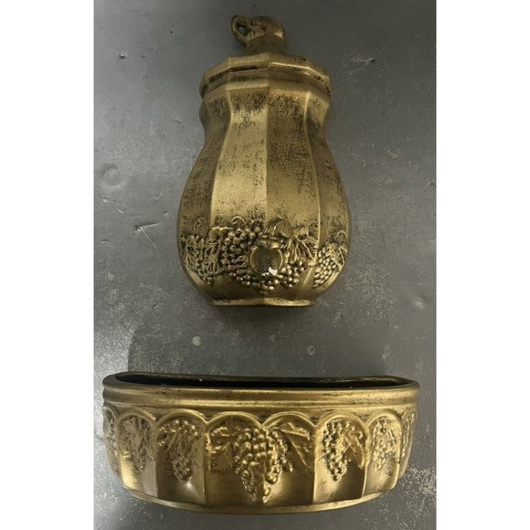 Vintage Gold Ceramic Wall Pocket‎ Planter w/ Fountain Grapes California USA 400 - Picture 2 of 11